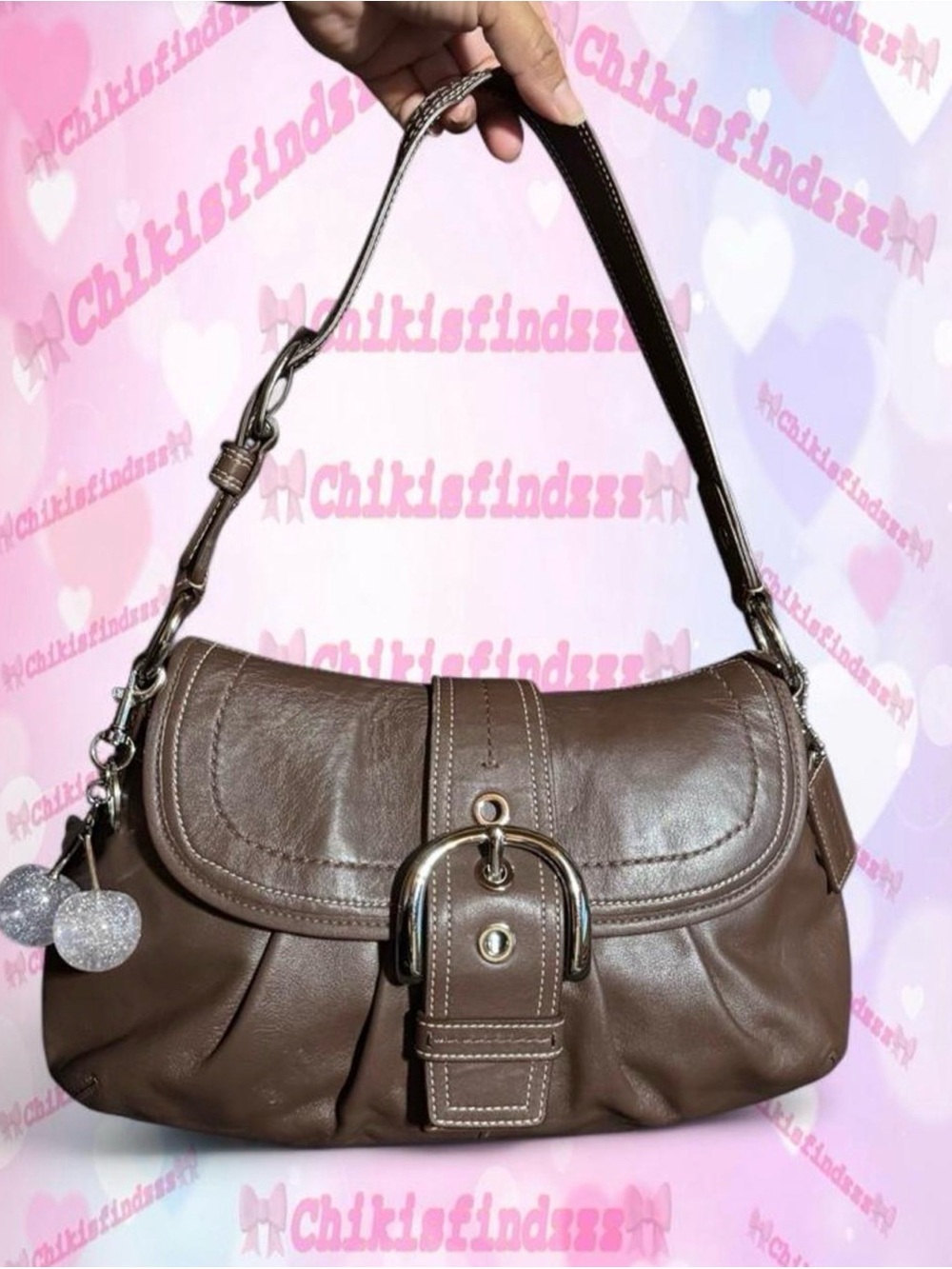 Coach Dark Brown Leather SoHo Shoulder Bag with Silver Buckle Accent